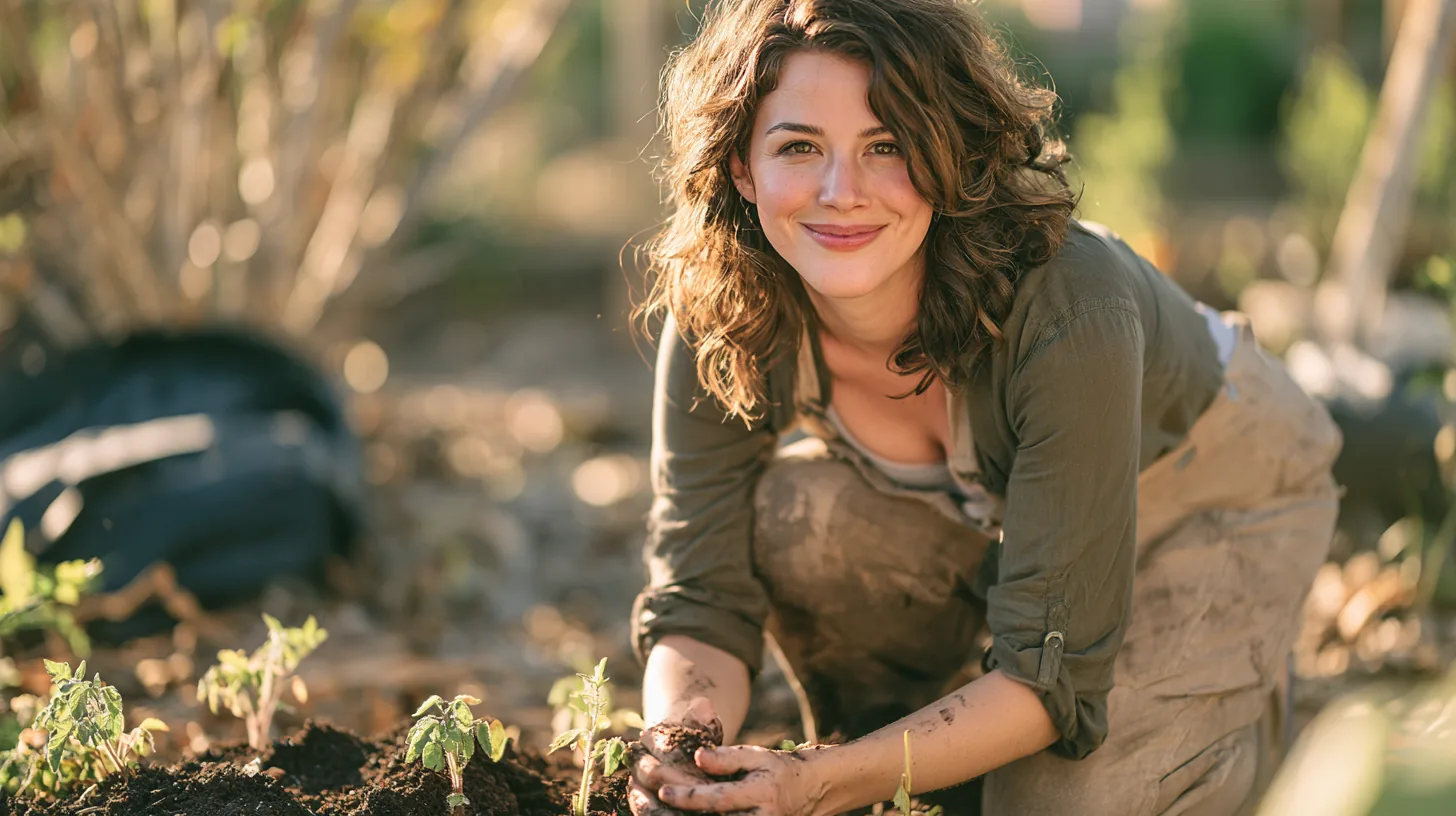 A woman planting tomato seedlings in a community garden, starting fresh after comparing yendo consolidation options