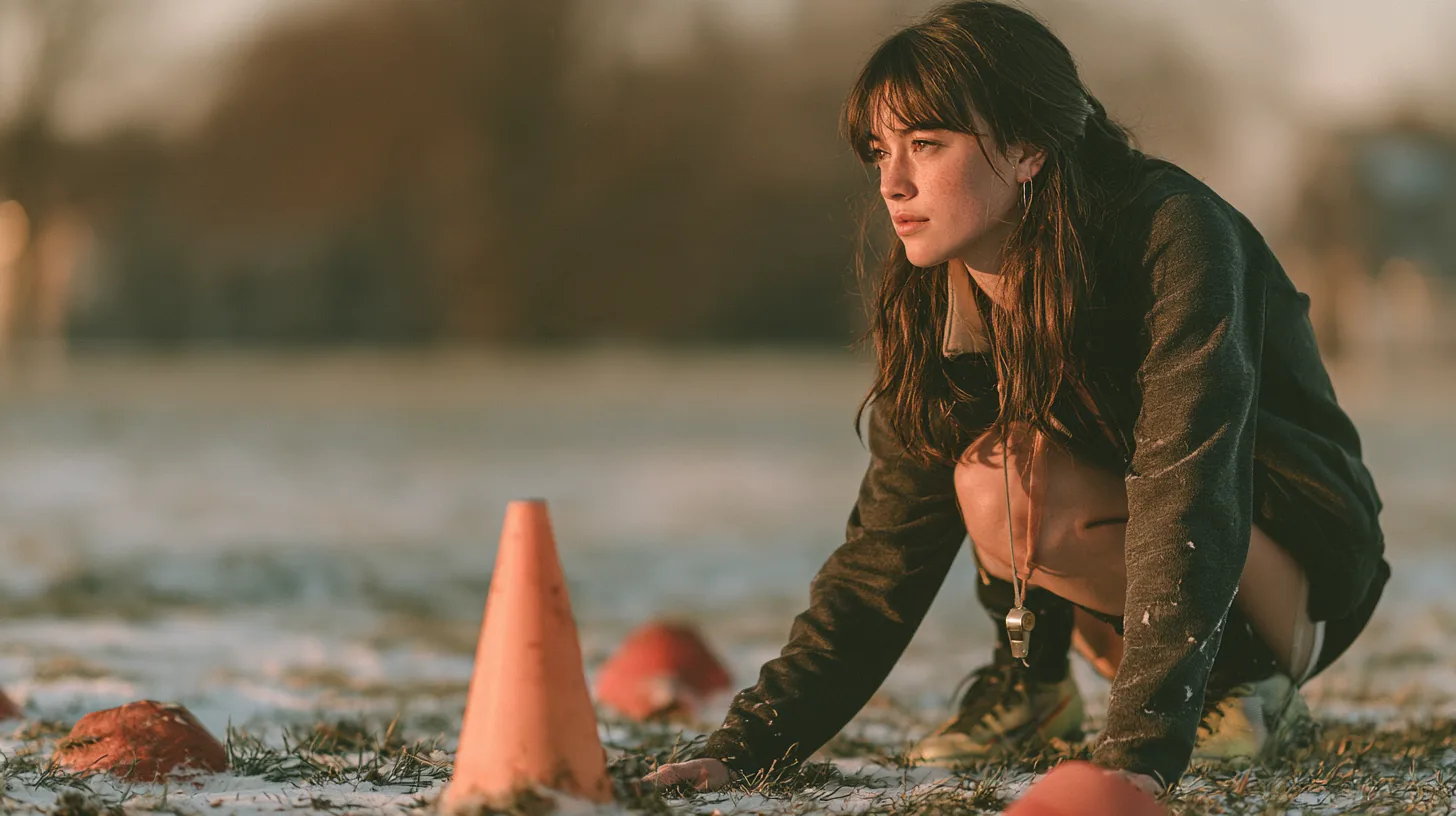 Smiling youth soccer coach setting out cones on a snowy park field, the homepage photo for yendo personal loans
